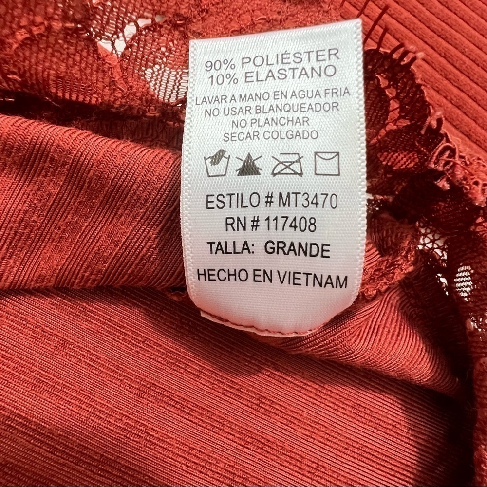 Chocolate Ribbed Lace Mock Neck Top Large - Picture 10 of 13
